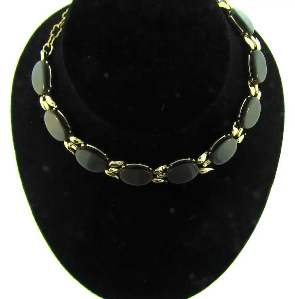 Vintage thermoset choker Necklace with gray oval … - image 2