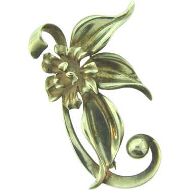 Marked Sterling large heavy floral Brooch - image 1