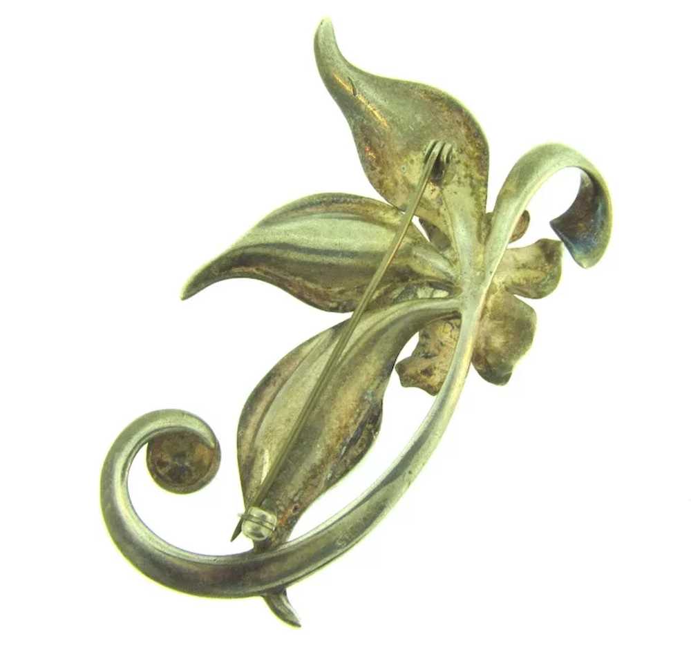 Marked Sterling large heavy floral Brooch - image 3