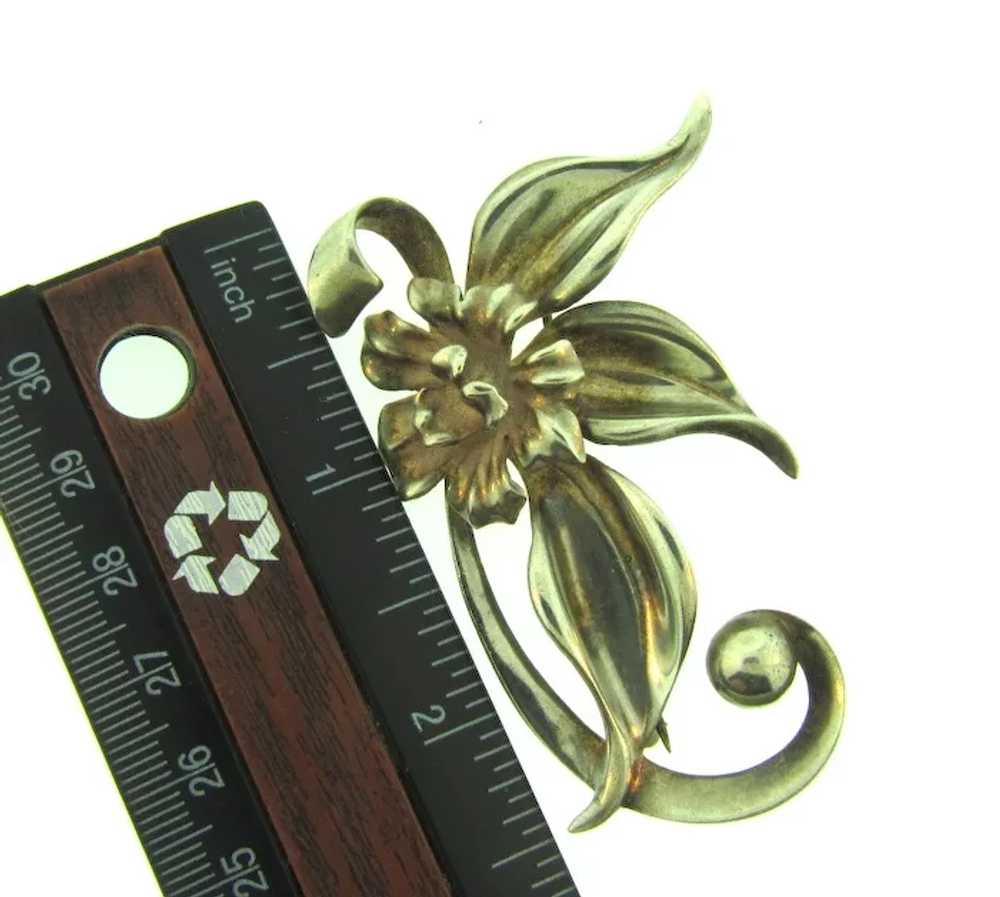 Marked Sterling large heavy floral Brooch - image 4