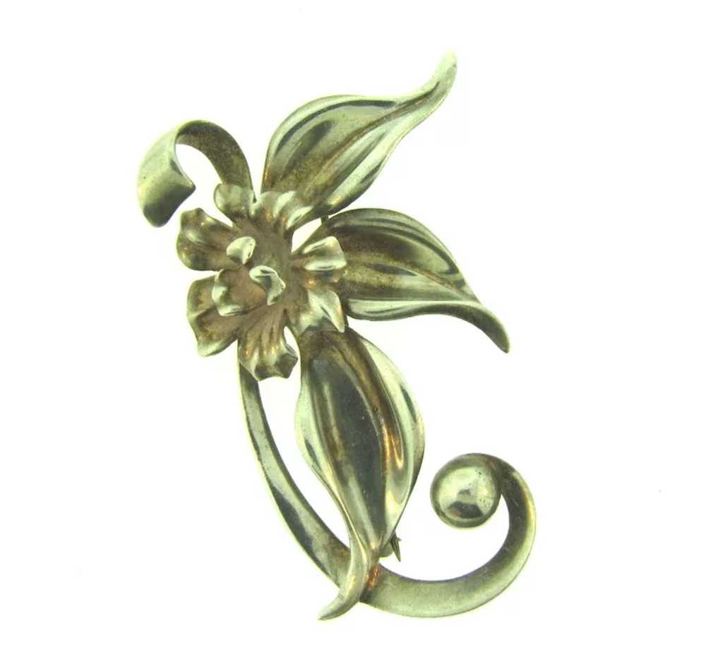Marked Sterling large heavy floral Brooch - image 5