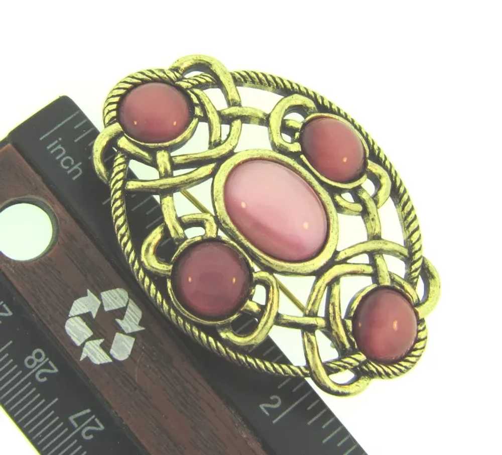 Signed Miracle vintage Celtic Brooch with pink gl… - image 3