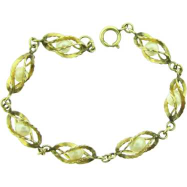 Vintage gold filled link Bracelet with caged genui