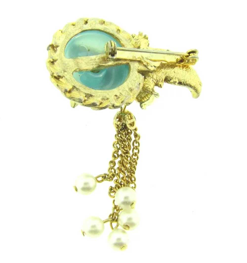Vintage gold tone floral Brooch with faux pearls,… - image 2