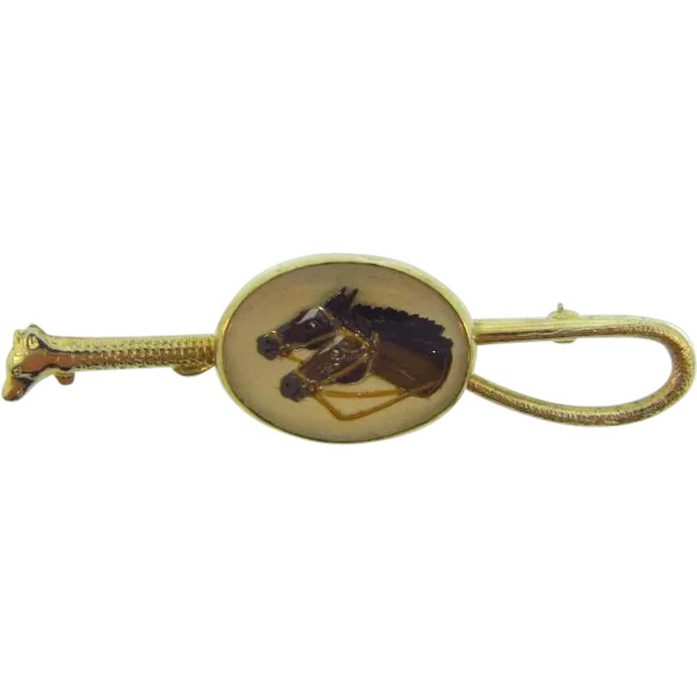 Vintage Essex glass Equestrian Bar Pin - image 1