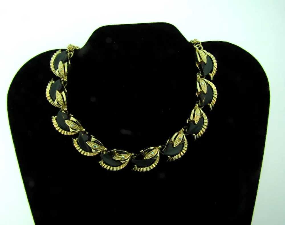 Vintage gold tone link choker Necklace with dark … - image 2