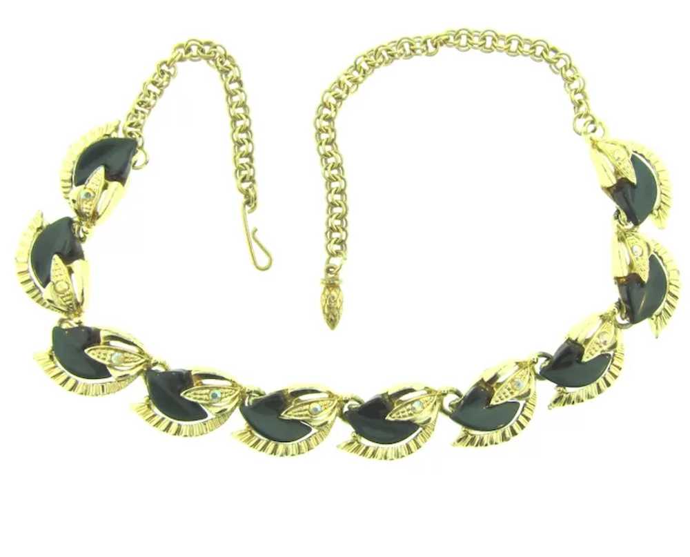 Vintage gold tone link choker Necklace with dark … - image 6