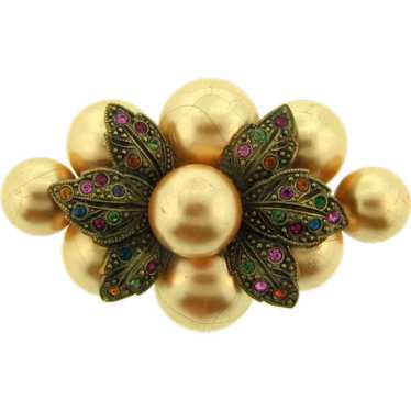 Early vintage Brooch with paper mache large beads… - image 1