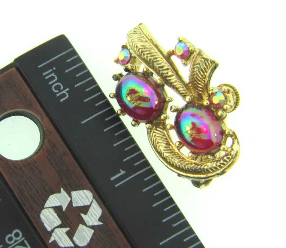 Vintage clip back 1960's Earrings with iridescent… - image 5