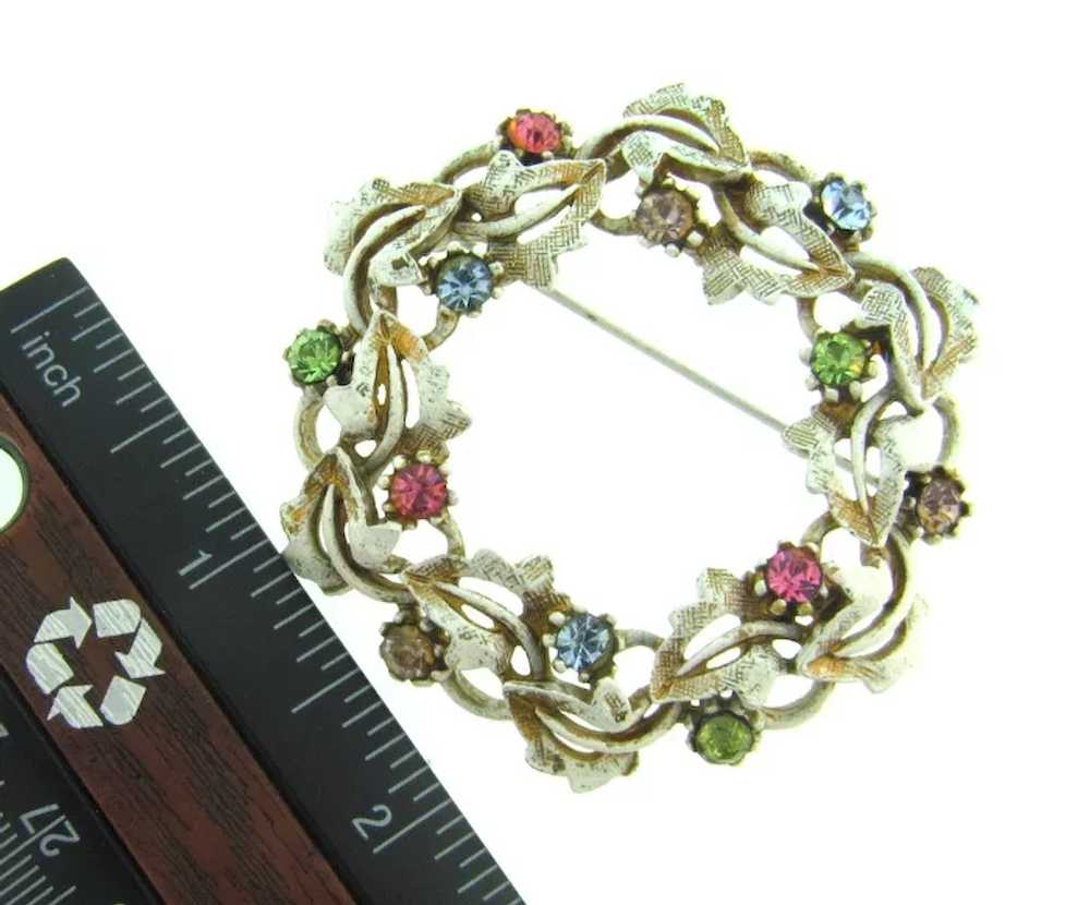 Signed ART wreath Brooch with enamel and rhinesto… - image 3