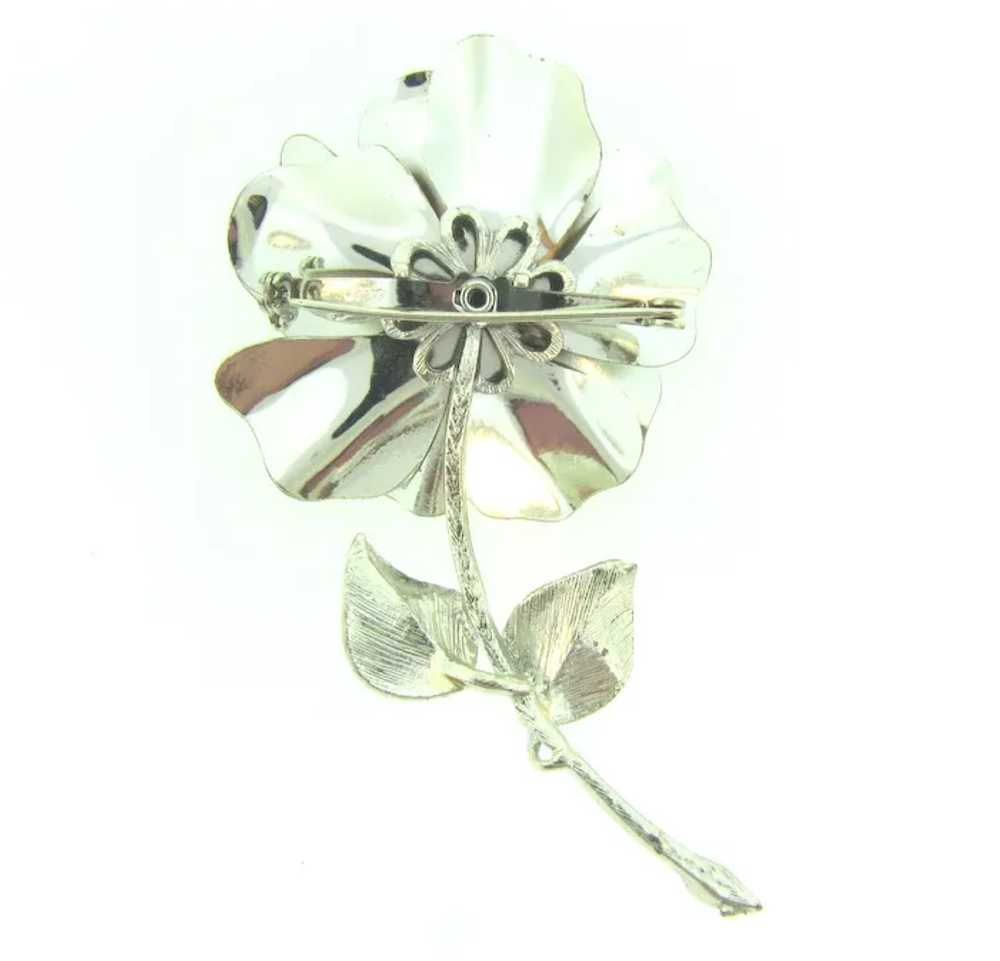 Signed Coro silver tone flower Brooch - image 2