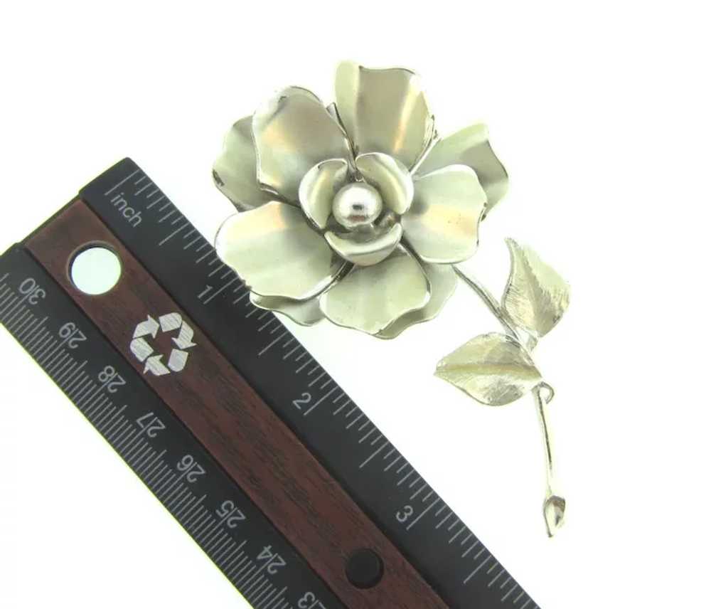 Signed Coro silver tone flower Brooch - image 3