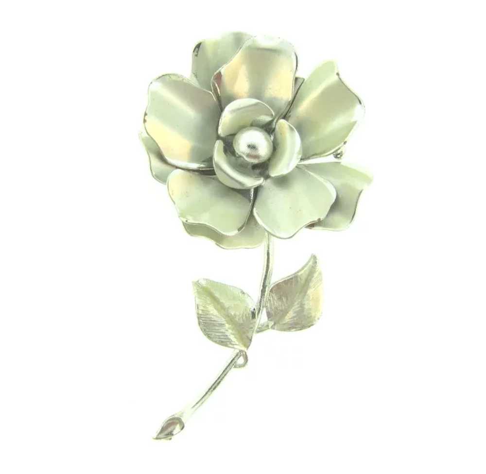 Signed Coro silver tone flower Brooch - image 4