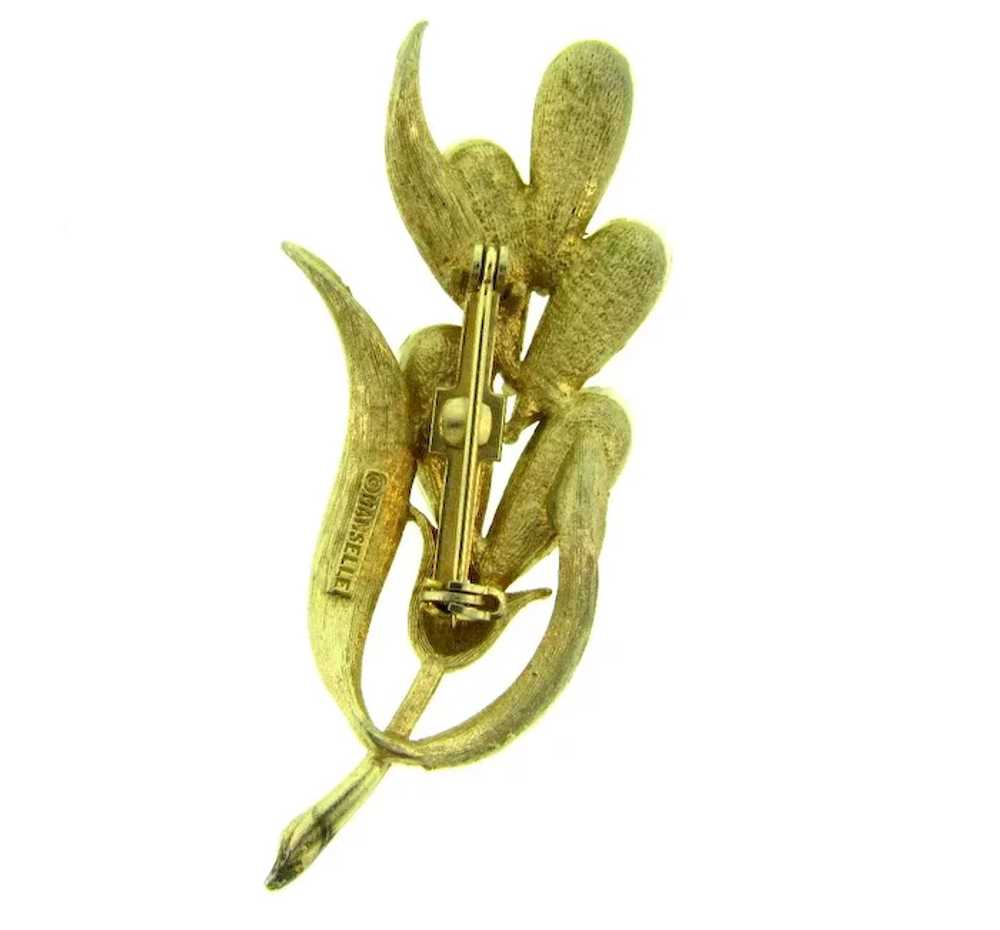 Signed Mamselle floral gold tone Brooch with imit… - image 2