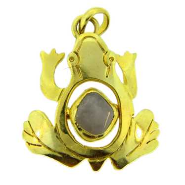 Vintage gold tone figural frog Pendant with quart… - image 1