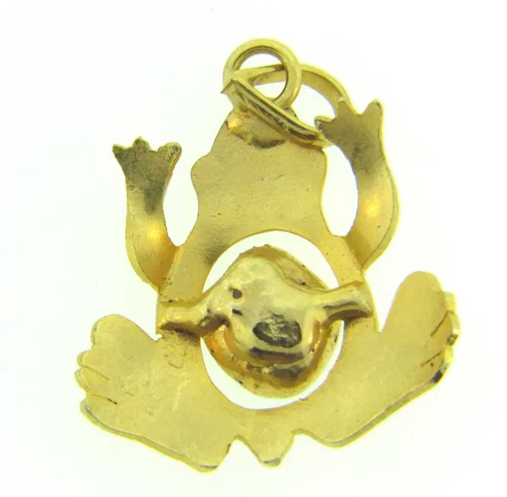 Vintage gold tone figural frog Pendant with quart… - image 2
