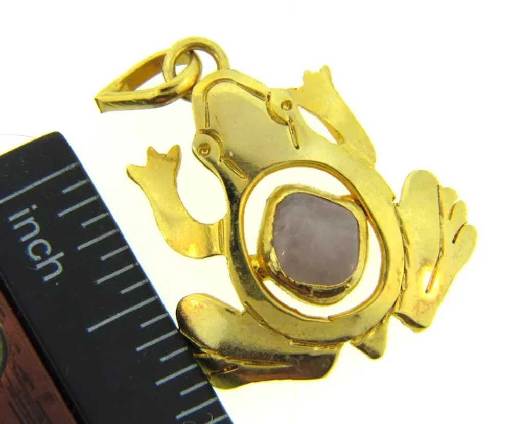 Vintage gold tone figural frog Pendant with quart… - image 3