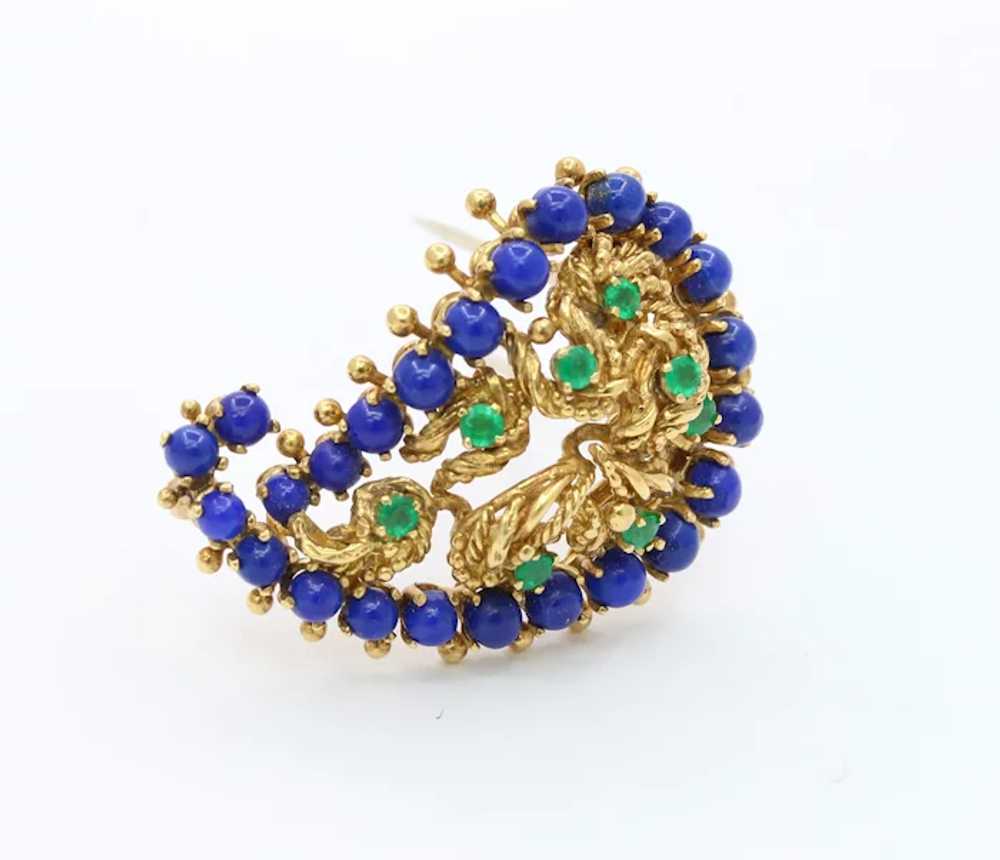 Vintage 18K Gold Lapis Lazuli and Emerald Paisley… - image 3