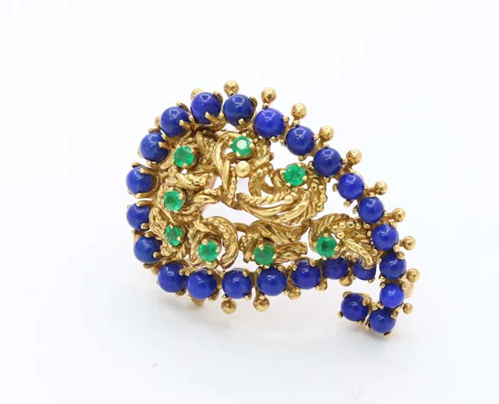 Vintage 18K Gold Lapis Lazuli and Emerald Paisley… - image 4