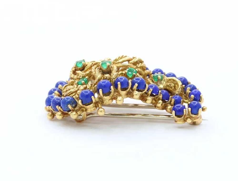 Vintage 18K Gold Lapis Lazuli and Emerald Paisley… - image 5