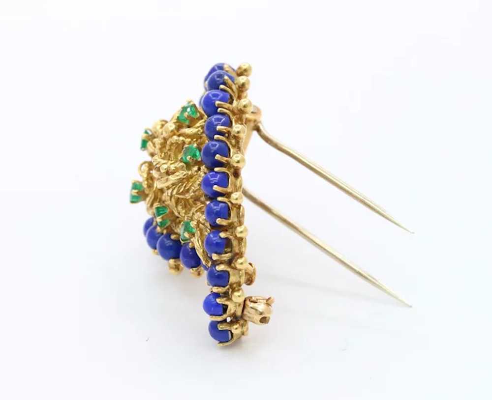 Vintage 18K Gold Lapis Lazuli and Emerald Paisley… - image 6