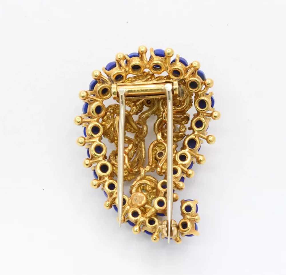 Vintage 18K Gold Lapis Lazuli and Emerald Paisley… - image 8