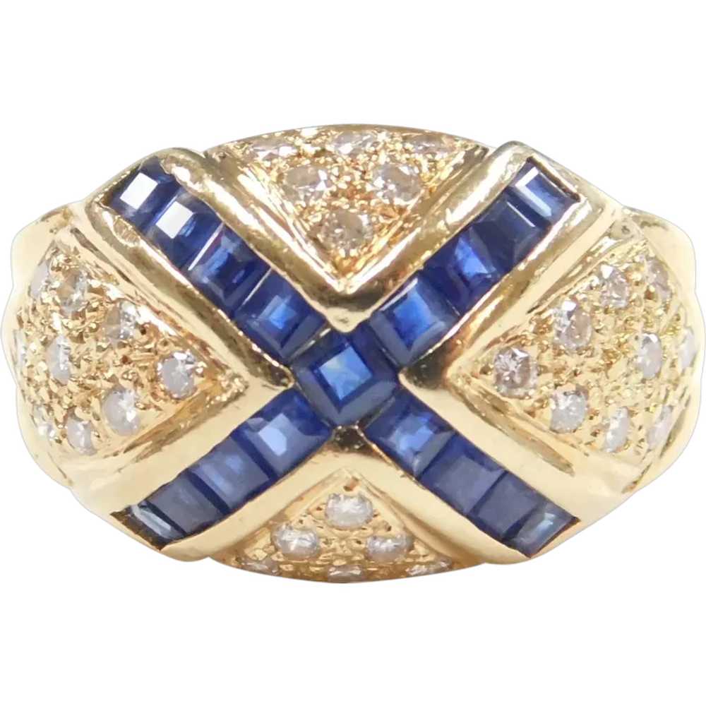 Sapphire and Diamond 1.10 ctw Domed X Ring 18k Go… - image 1