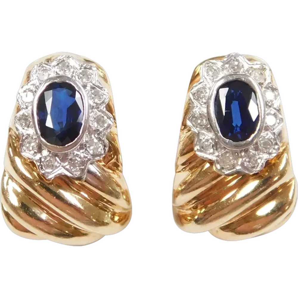 Sapphire and Diamond .84 ctw Halo Earrings 14k Go… - image 1
