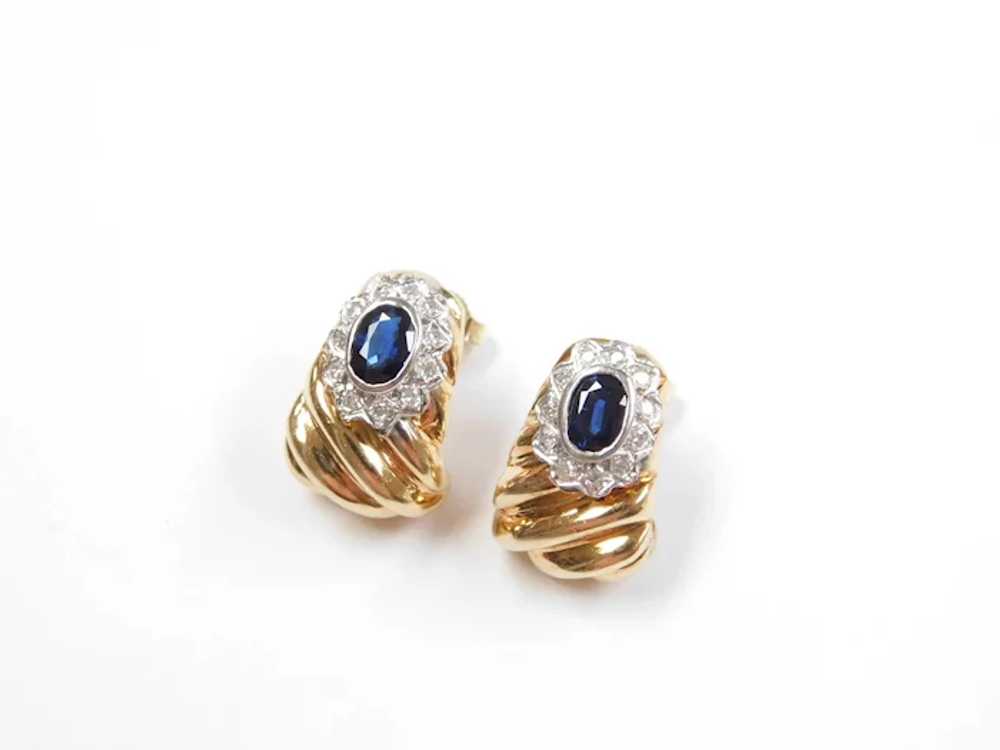 Sapphire and Diamond .84 ctw Halo Earrings 14k Go… - image 2