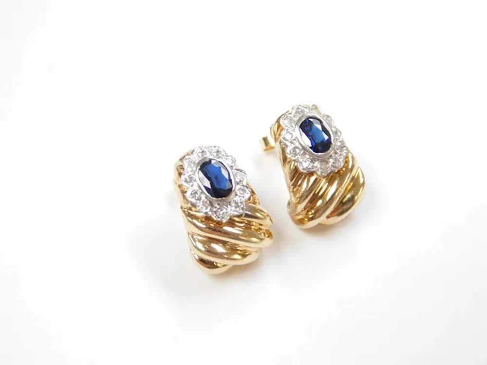 Sapphire and Diamond .84 ctw Halo Earrings 14k Go… - image 3