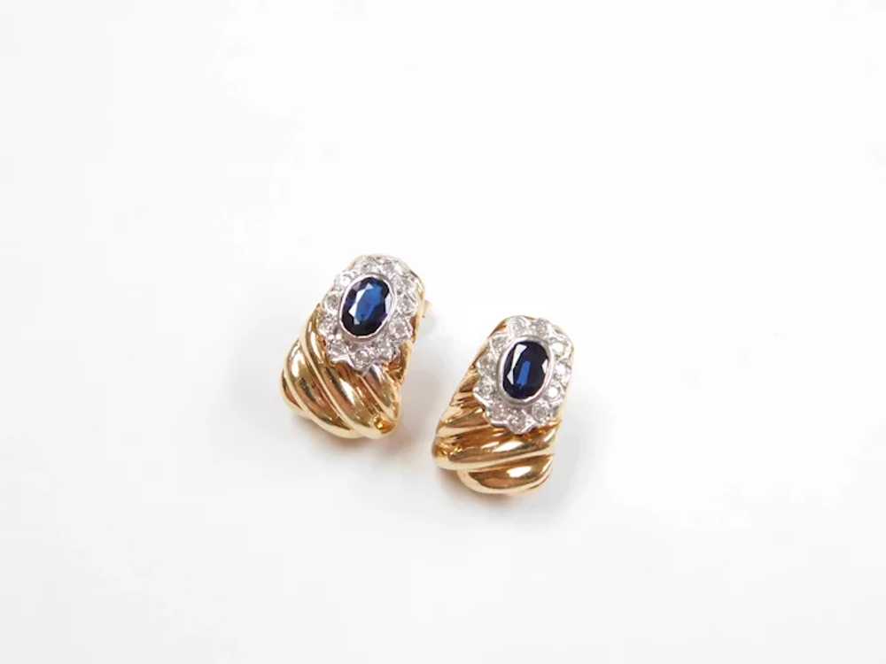 Sapphire and Diamond .84 ctw Halo Earrings 14k Go… - image 4