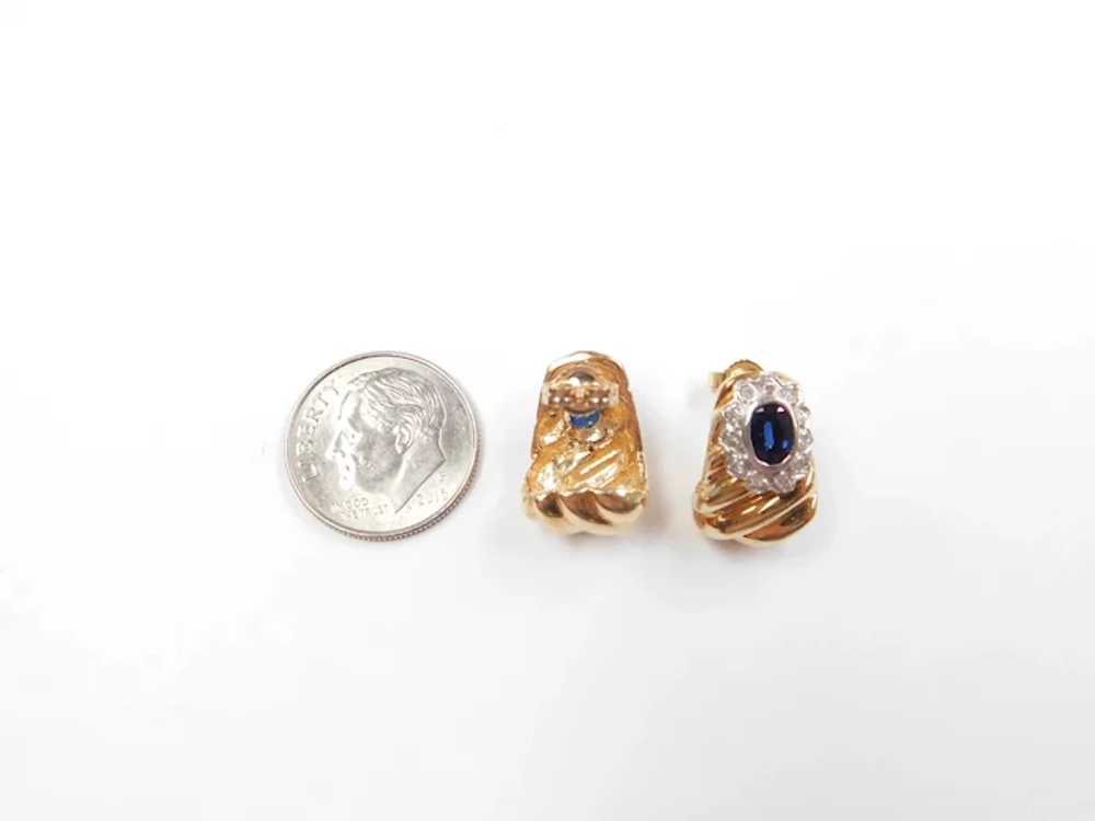 Sapphire and Diamond .84 ctw Halo Earrings 14k Go… - image 5