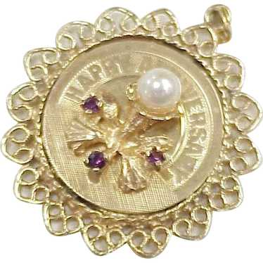 Vintage Jeweled 14k Gold Anniversary Charm circa … - image 1
