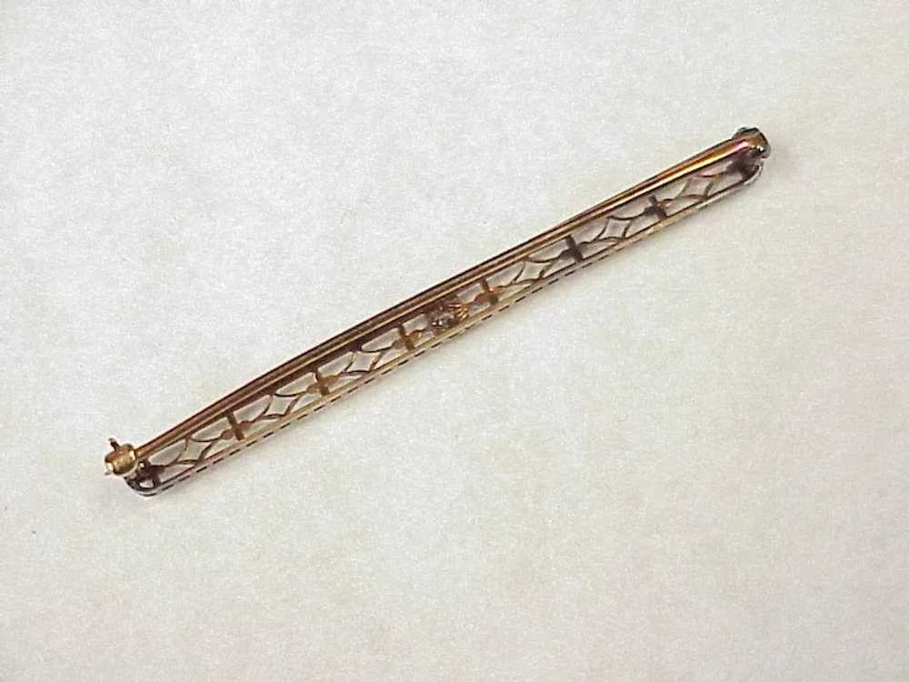Art Deco Era Fine 14k Gold Bar Pin Diamond Accent… - image 3
