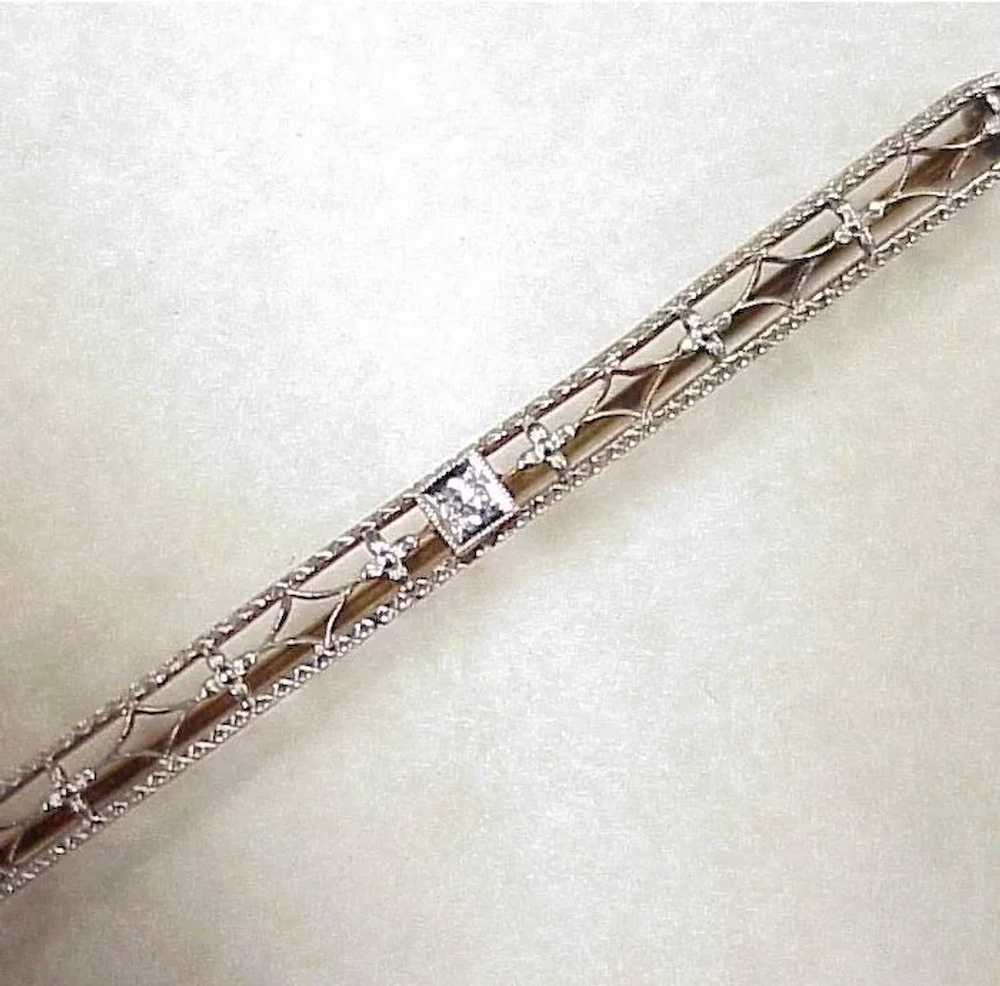 Art Deco Era Fine 14k Gold Bar Pin Diamond Accent… - image 4