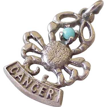 Zodiac Cancer Jeweled Vintage Charm Sterling Silv… - image 1