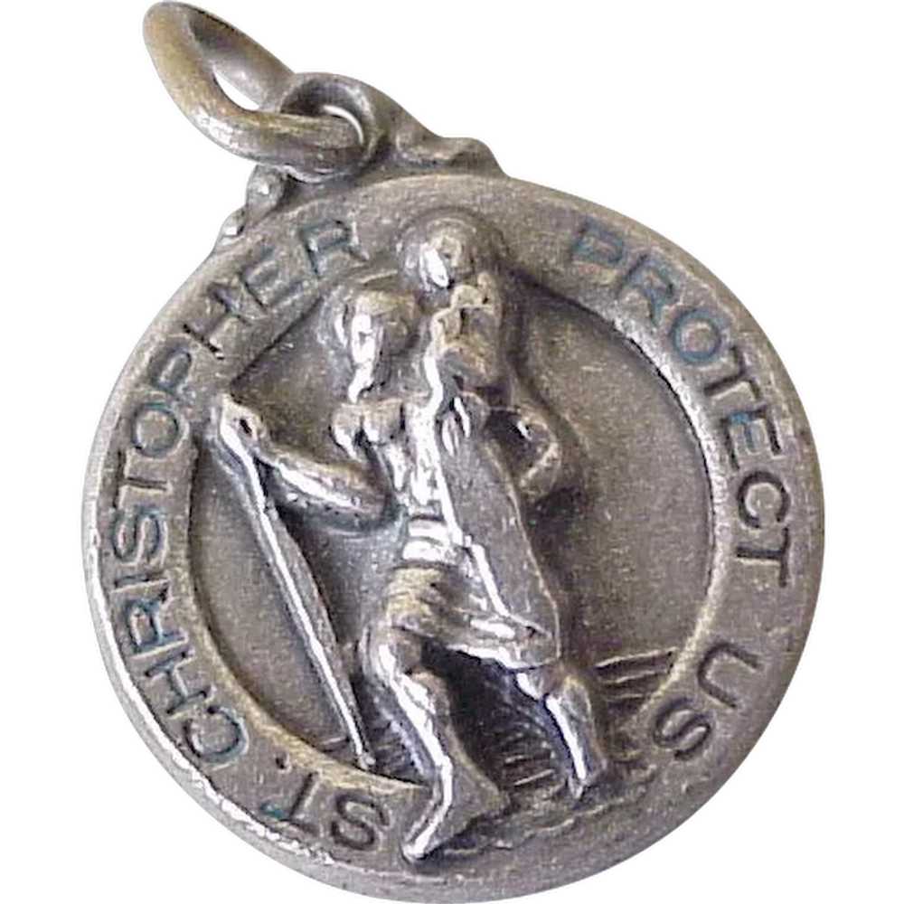 Vintage St. Christopher Medal Charm Sterling Silv… - image 1