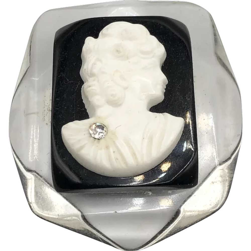 Vintage Lucite Black Cameo Brooch Pin - image 1