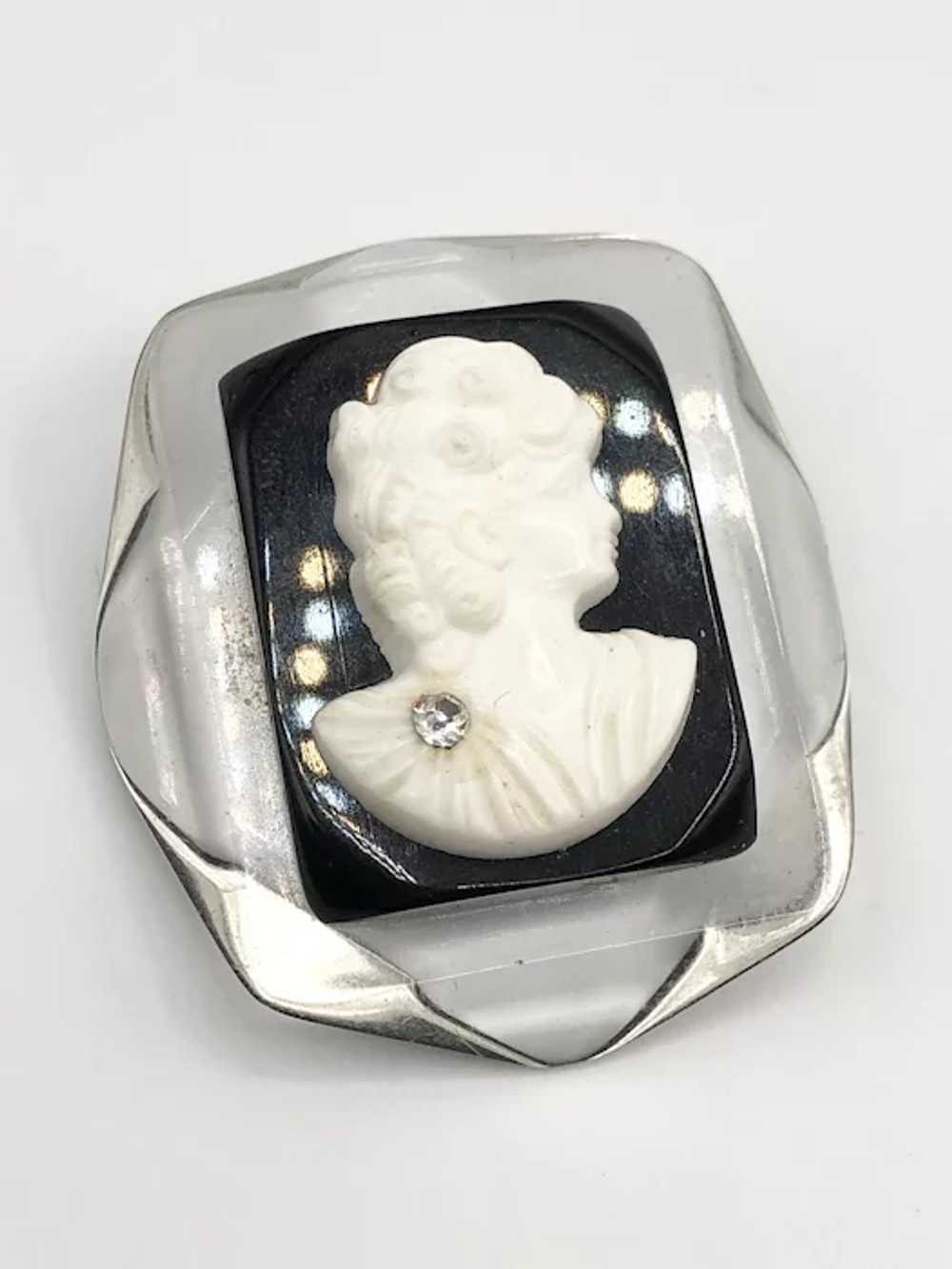 Vintage Lucite Black Cameo Brooch Pin - image 2