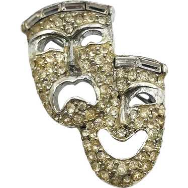 Vintage Theater Mask Rhinestone Pin Brooch