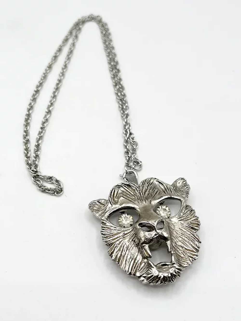 Vintage Lion Dangling Rhinestone Silver Pendant N… - image 4