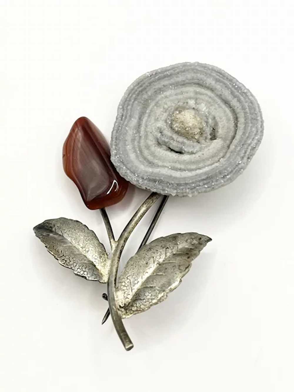 Vintage Stone Flower Brooch Pin - image 2