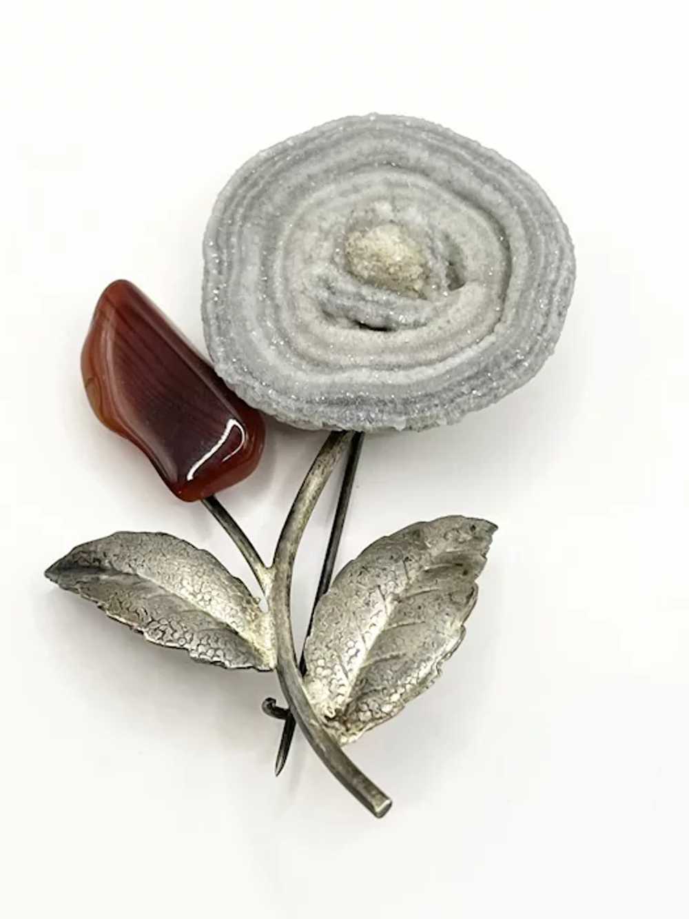 Vintage Stone Flower Brooch Pin - image 3