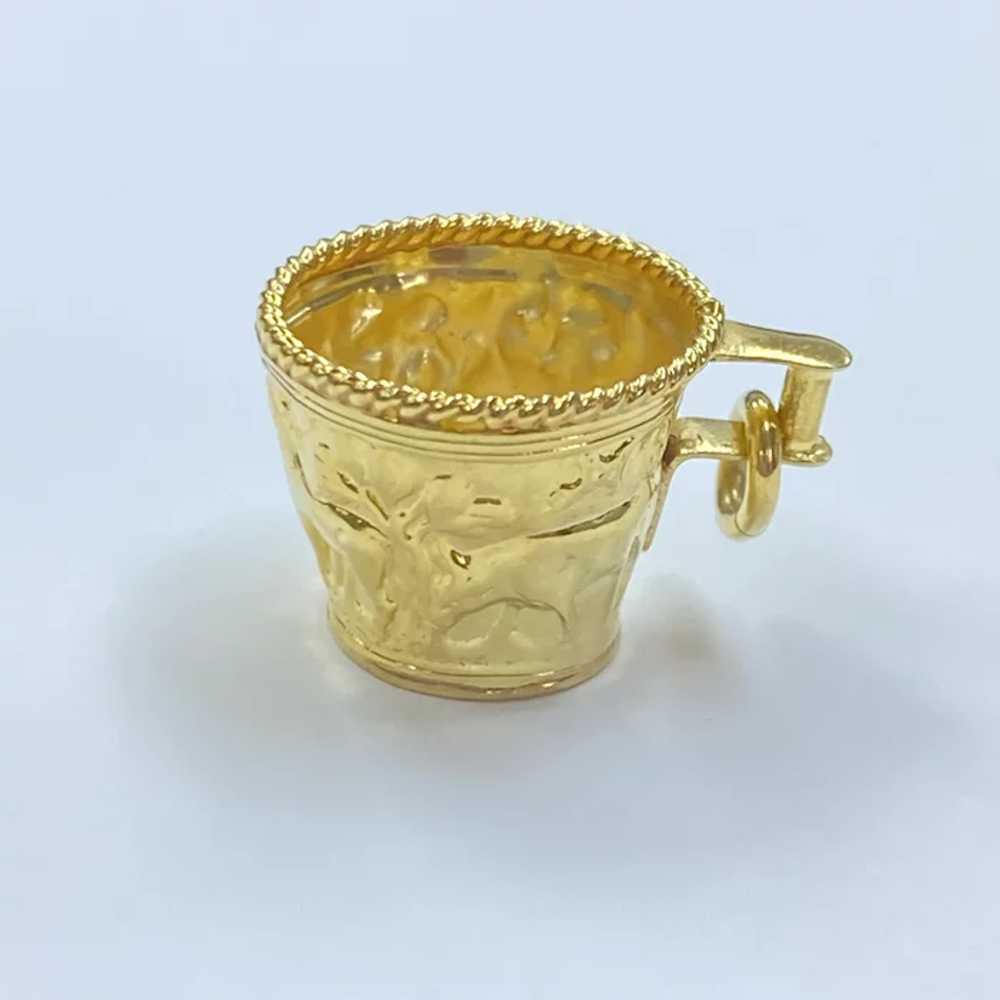 Ornate Embossed Scenic Cup Charm 14K Gold Three-D… - image 2