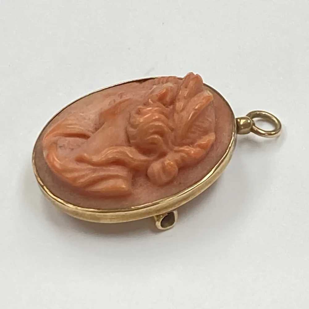 Victorian Carved Coral Cameo Pendant 14K Gold - image 2