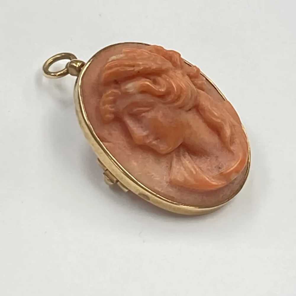 Victorian Carved Coral Cameo Pendant 14K Gold - image 3