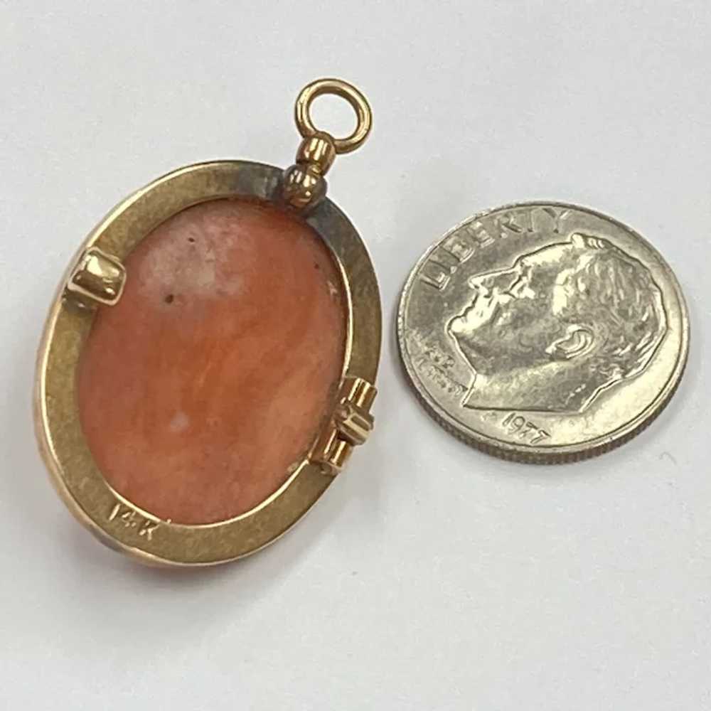 Victorian Carved Coral Cameo Pendant 14K Gold - image 4