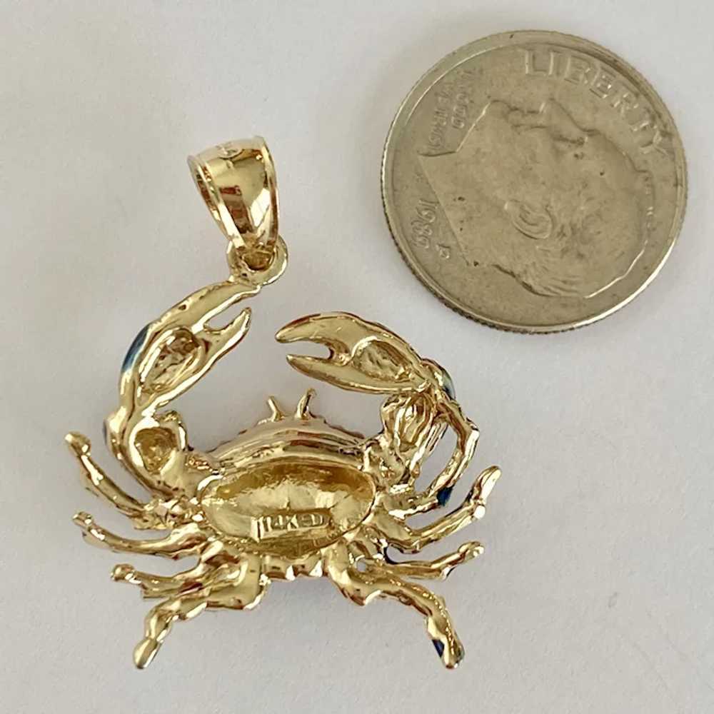Blue Crab Vintage Charm/Pendant 14K Gold Colorful… - image 3