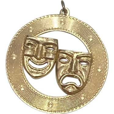 Large Theatrical Mask Vintage Charm 14K Gold, Come