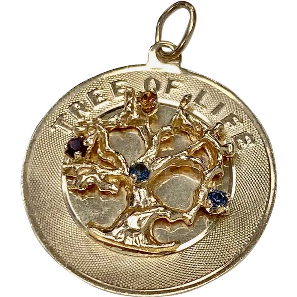 Jeweled Tree of Life Vintage Charm 14K Gold circe… - image 1